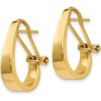 14K Yellow Gold Polished J-Hoop Omega Back Post Earrings - 18mm Length by Oro Pregiato