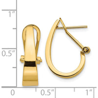 14K Yellow Gold Polished J-Hoop Omega Back Post Earrings - 18mm Length by Oro Pregiato