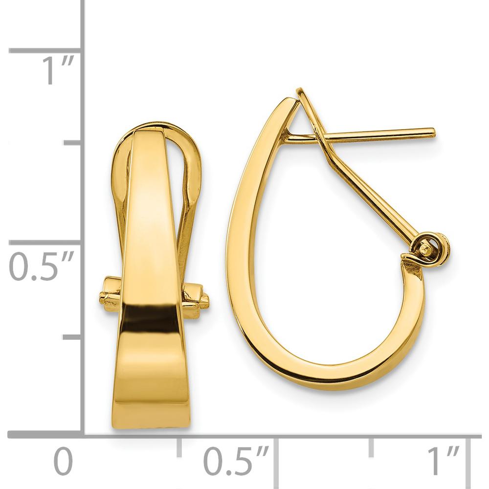 14K Yellow Gold Polished J-Hoop Omega Back Post Earrings - 18mm Length by Oro Pregiato