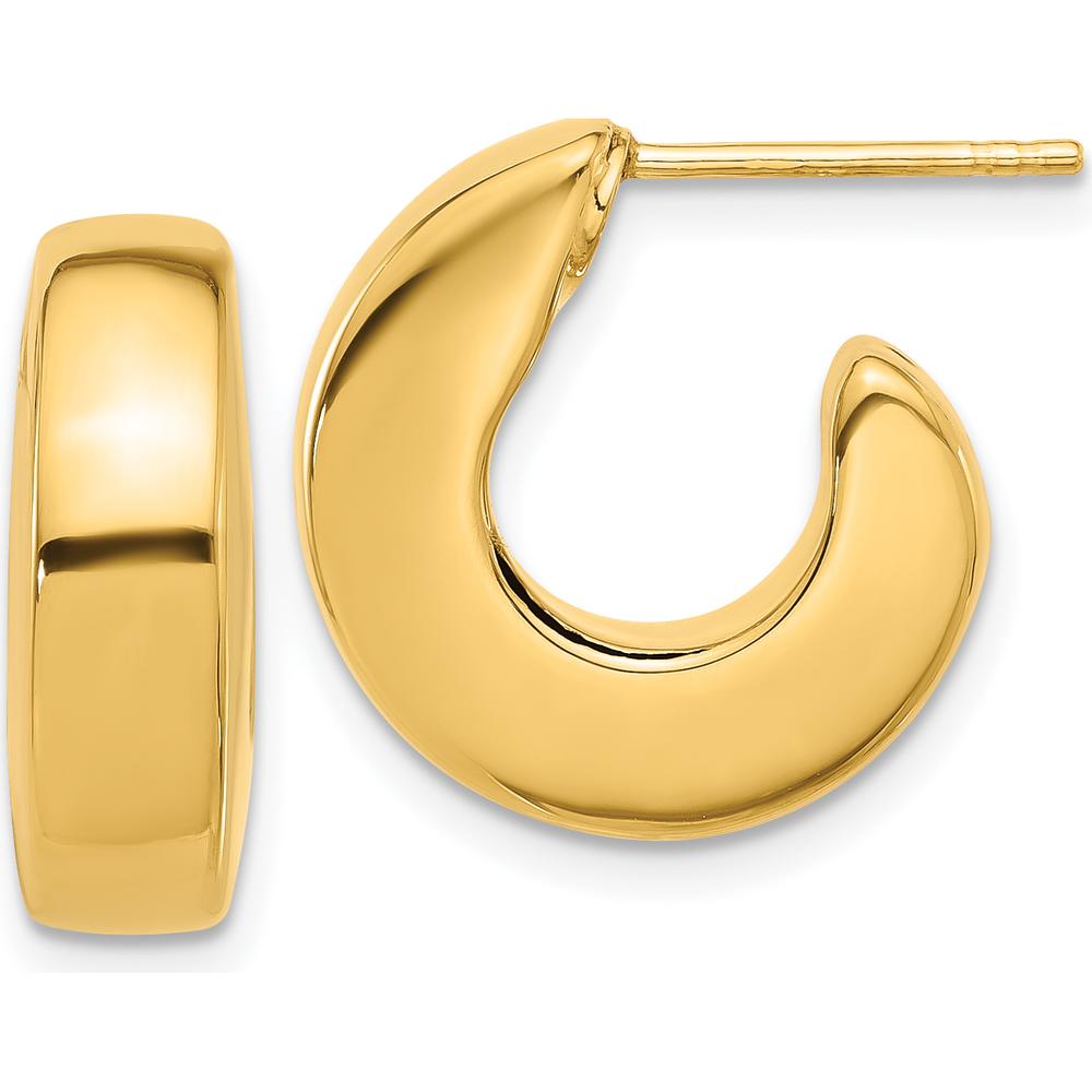 14K Yellow Gold Polished J-Hoop Post Earrings - 17.75mm Length by Oro Pregiato