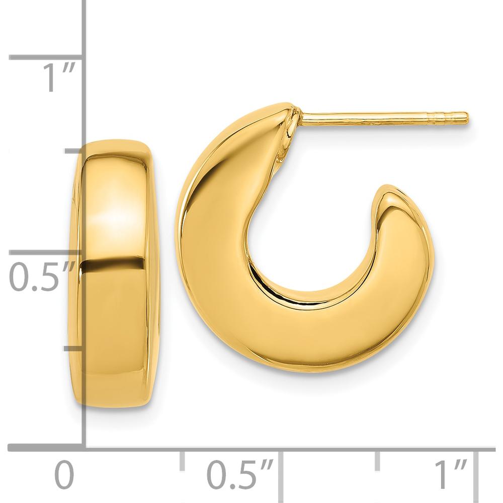 14K Yellow Gold Polished J-Hoop Post Earrings - 17.75mm Length by Oro Pregiato