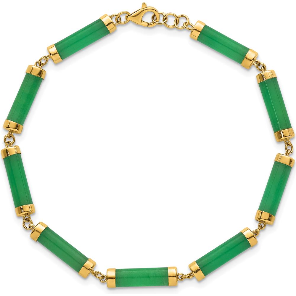 14K Yellow Gold Polished Jade Bar Bracelet - 7" Length by 0