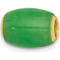 14K Yellow Gold Polished Jade Oval Barrel Bead Slide Pendant - Natural Green Jade by Oro Pregiato