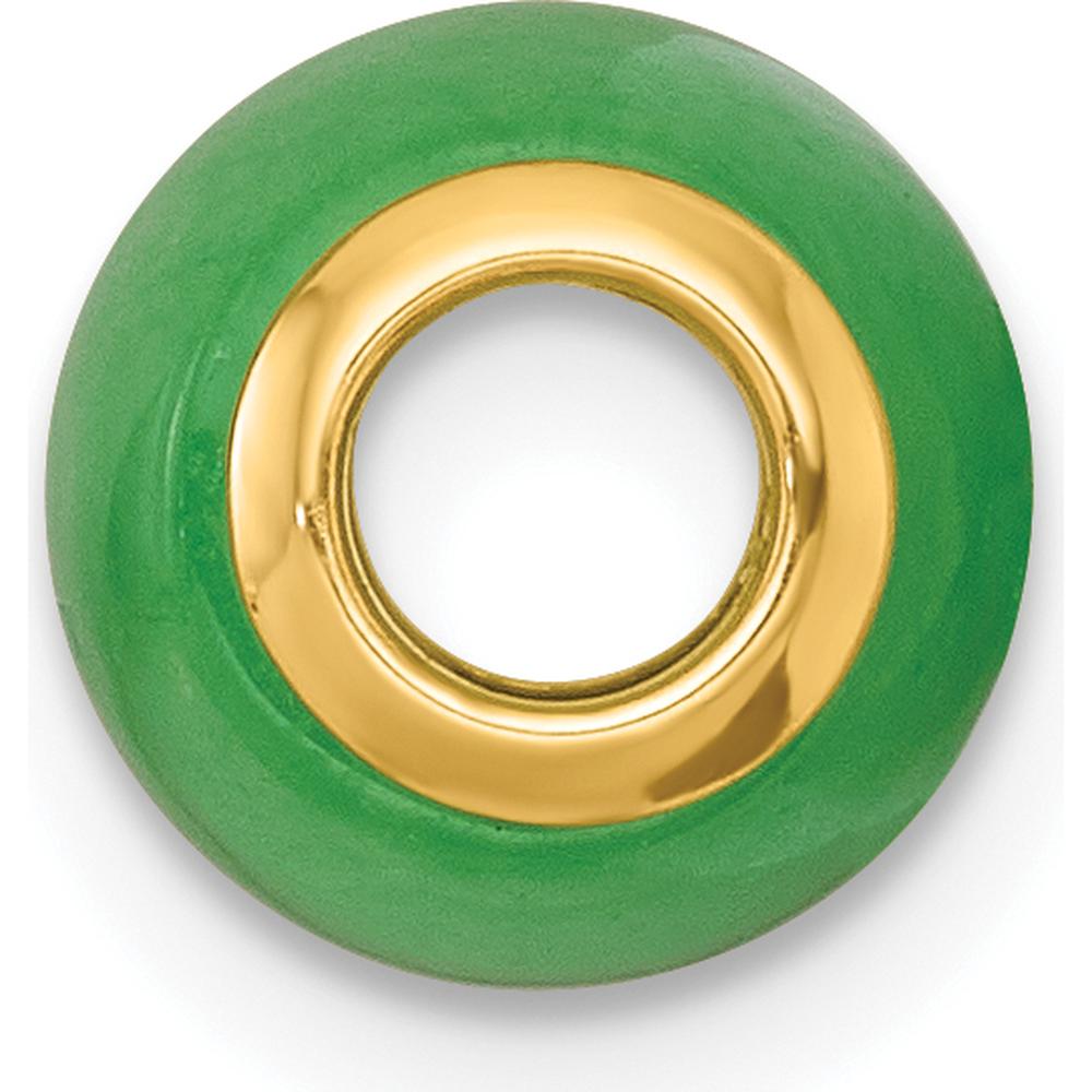14K Yellow Gold Polished Jade Oval Barrel Bead Slide Pendant - Natural Green Jade by Oro Pregiato