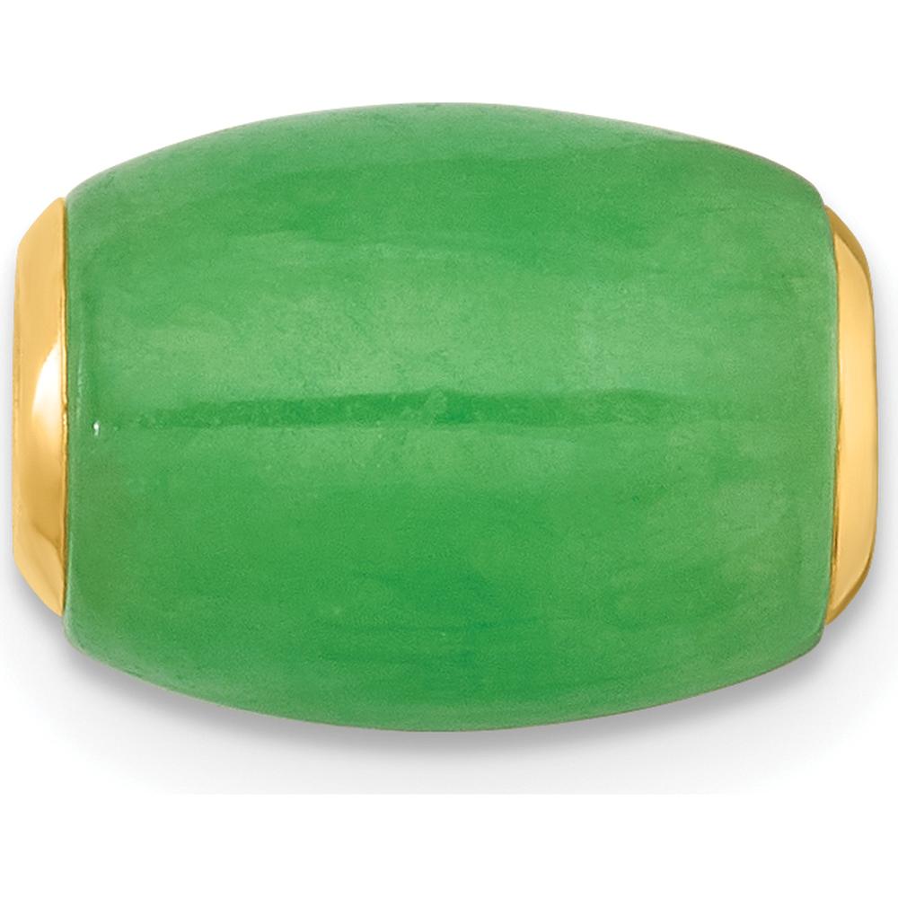 14K Yellow Gold Polished Jade Oval Barrel Bead Slide Pendant - Natural Green Jade by Oro Pregiato