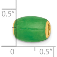 14K Yellow Gold Polished Jade Oval Barrel Bead Slide Pendant - Natural Green Jade by Oro Pregiato