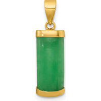 14K Yellow Gold Polished Jade Rectangular Bar Pendant - Natural Green Jade by Oro Pregiato