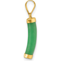 14K Yellow Gold Polished Jade Rectangular Bar Pendant - Natural Green Jade by Oro Pregiato