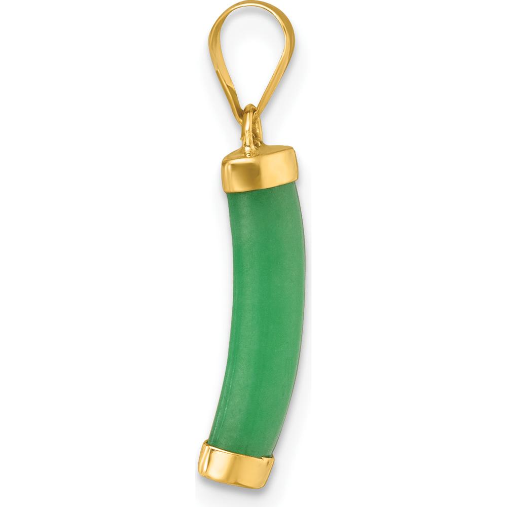 14K Yellow Gold Polished Jade Rectangular Bar Pendant - Natural Green Jade by Oro Pregiato