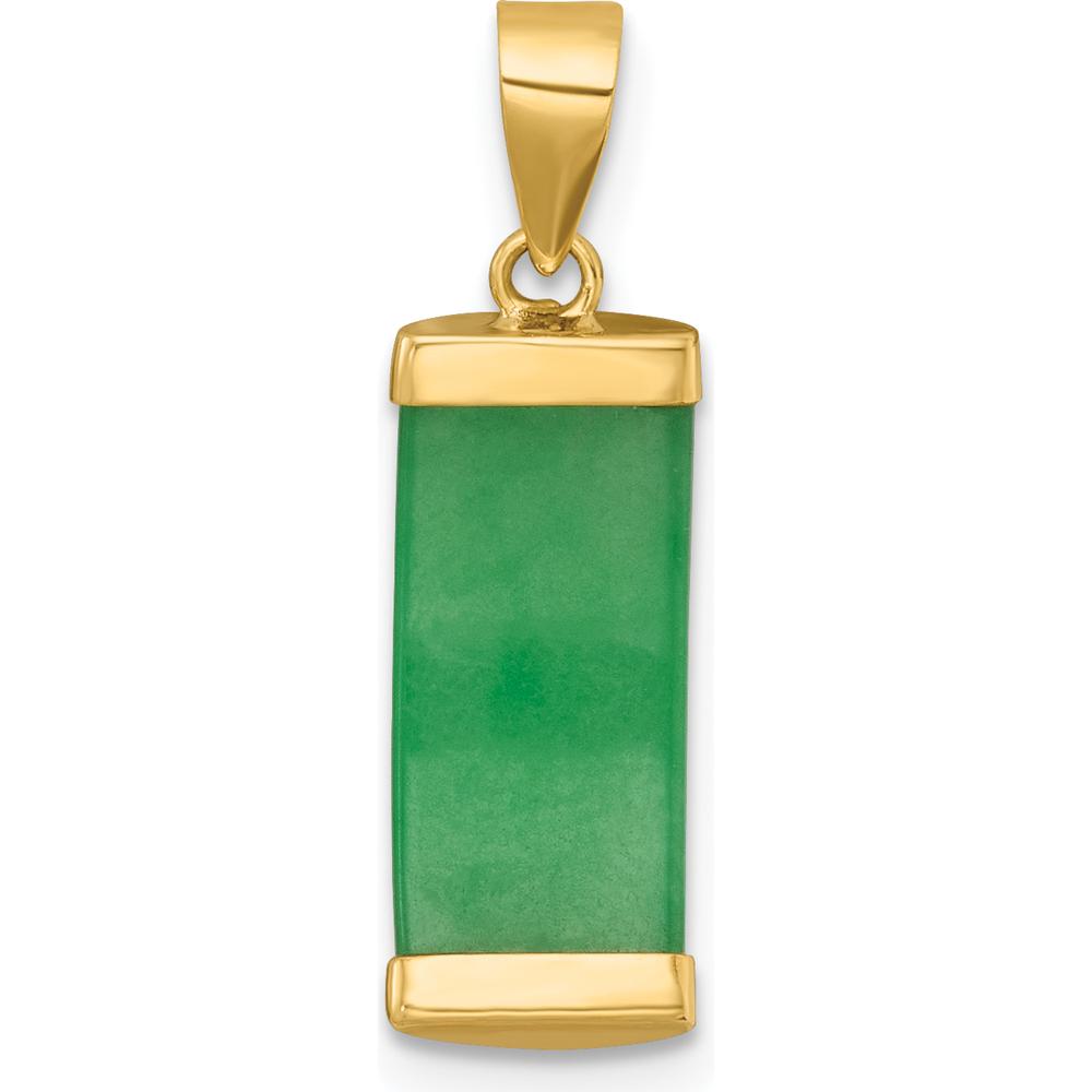 14K Yellow Gold Polished Jade Rectangular Bar Pendant - Natural Green Jade by Oro Pregiato