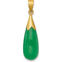 14K Yellow Gold Polished Jade Teardrop Pendant - 19x8mm Jade Stone by Oro Pregiato