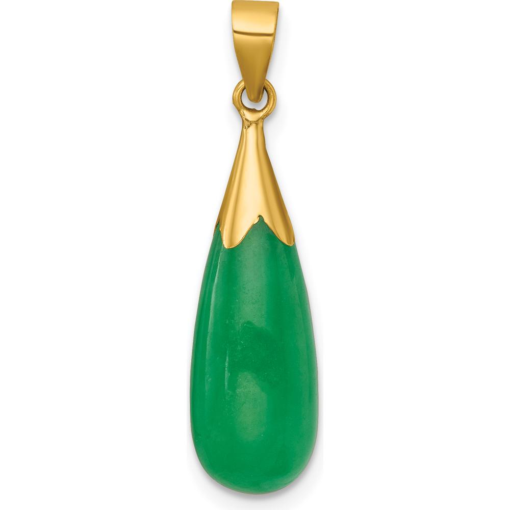14K Yellow Gold Polished Jade Teardrop Pendant - 19x8mm Jade Stone by Oro Pregiato