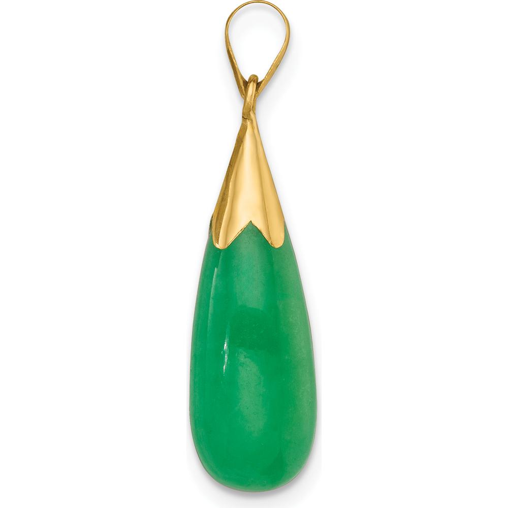14K Yellow Gold Polished Jade Teardrop Pendant - 19x8mm Jade Stone by Oro Pregiato