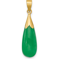 14K Yellow Gold Polished Jade Teardrop Pendant - 19x8mm Jade Stone by Oro Pregiato