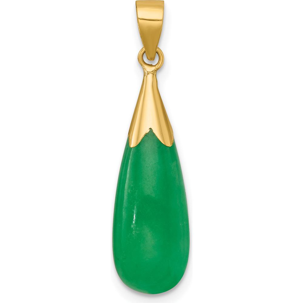 14K Yellow Gold Polished Jade Teardrop Pendant - 19x8mm Jade Stone by Oro Pregiato