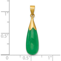14K Yellow Gold Polished Jade Teardrop Pendant - 19x8mm Jade Stone by Oro Pregiato