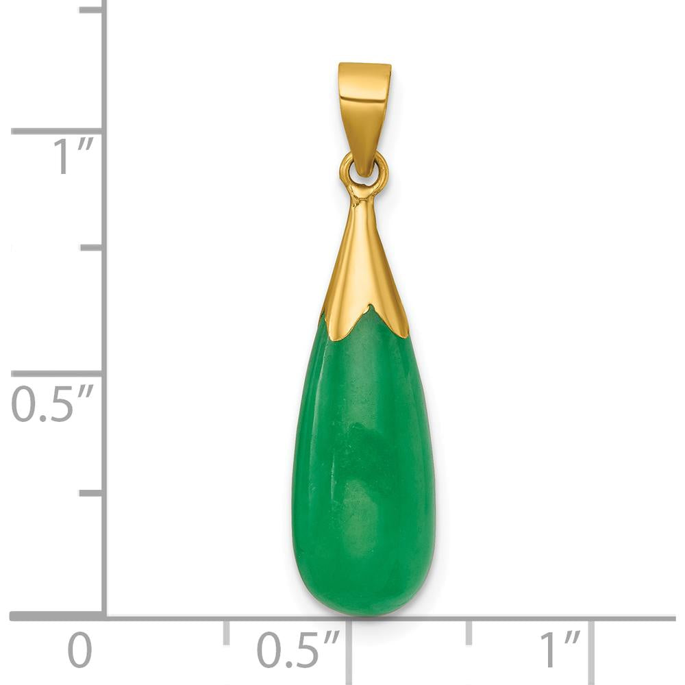 14K Yellow Gold Polished Jade Teardrop Pendant - 19x8mm Jade Stone by Oro Pregiato