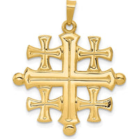 14K Yellow Gold Polished Jerusalem Cross Pendant - 32mm Length by Oro Pregiato
