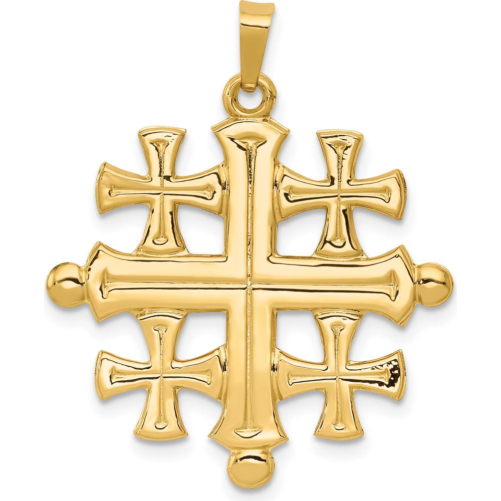 14K Yellow Gold Polished Jerusalem Cross Pendant - 32mm Length by Oro Pregiato