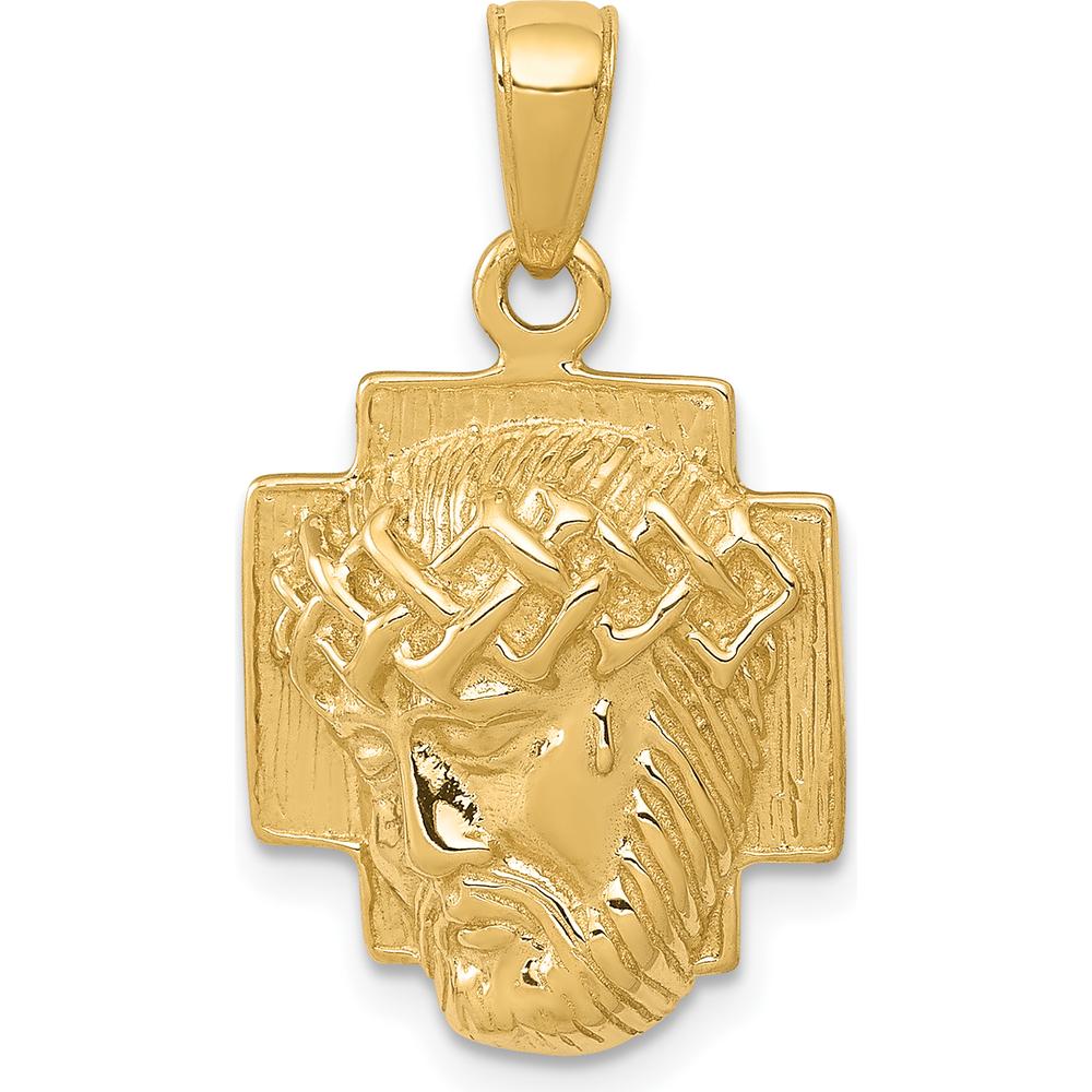 14K Yellow Gold Polished Jesus Head Pendant with Crown - Solid Cast Design by Oro Pregiato