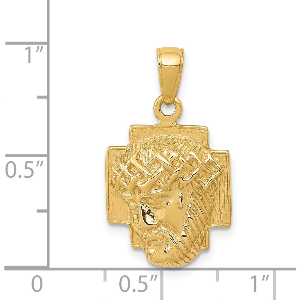 14K Yellow Gold Polished Jesus Head Pendant with Crown - Solid Cast Design by Oro Pregiato