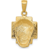 14K Yellow Gold Polished Jesus Head Pendant with Crown - Solid Cast Design by Oro Pregiato