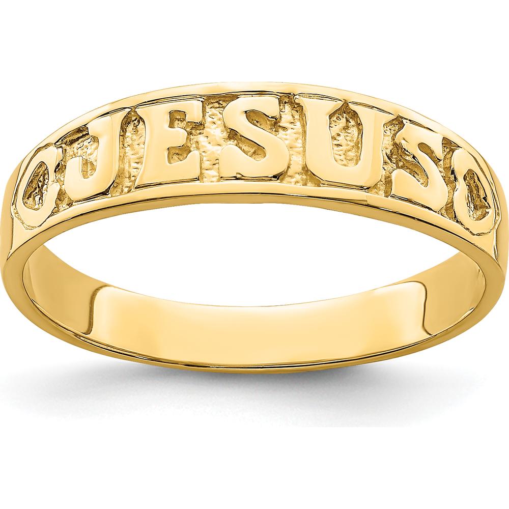 14K Yellow Gold Polished Jesus with Hearts Ring by Oro Pregiato