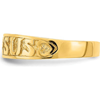 14K Yellow Gold Polished Jesus with Hearts Ring by Oro Pregiato