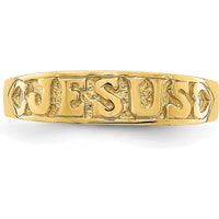 14K Yellow Gold Polished Jesus with Hearts Ring by Oro Pregiato