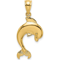 14K Yellow Gold Polished Jumping Dolphin Pendant - 30mm by Oro Pregiato