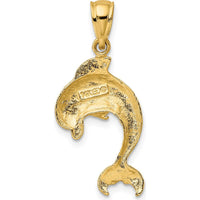 14K Yellow Gold Polished Jumping Dolphin Pendant - 30mm by Oro Pregiato
