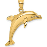14K Yellow Gold Polished Jumping Dolphin Pendant Charm by Oro Pregiato