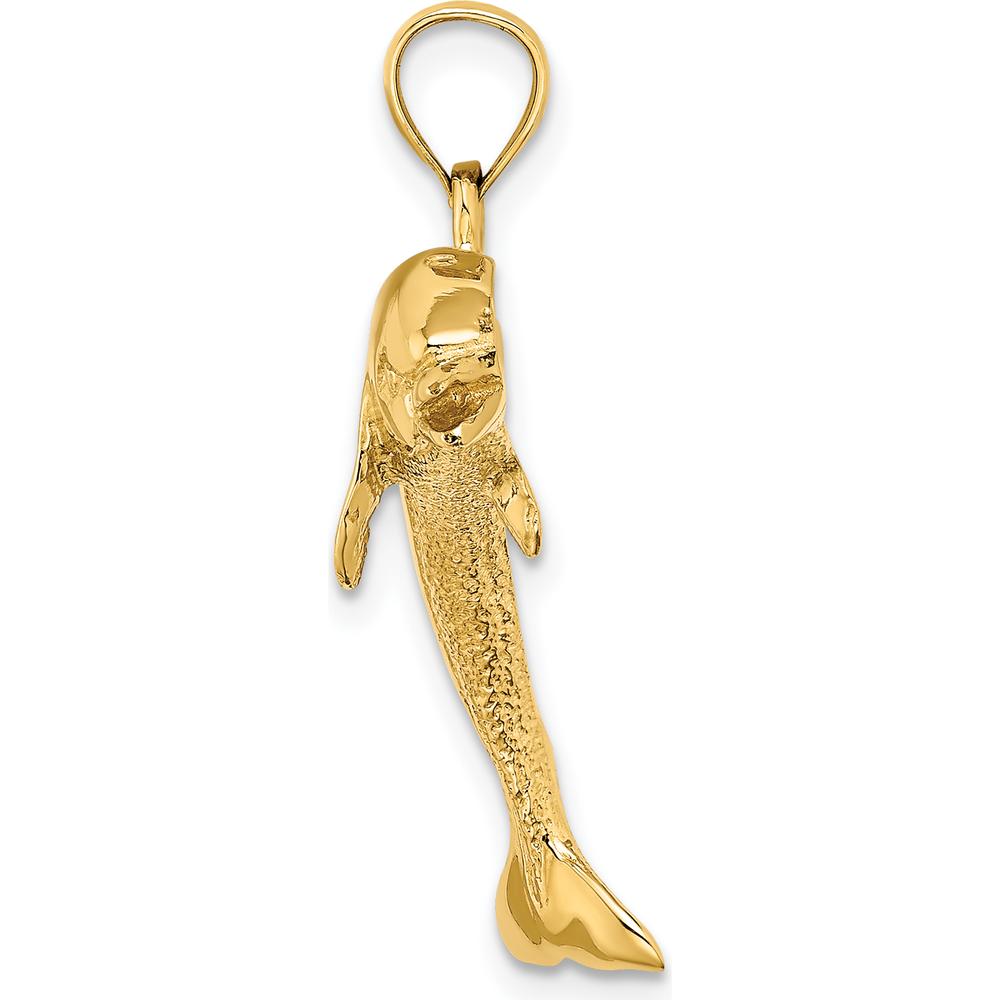 14K Yellow Gold Polished Jumping Dolphin Pendant Charm by Oro Pregiato