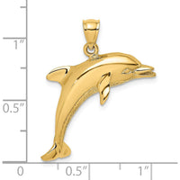 14K Yellow Gold Polished Jumping Dolphin Pendant Charm by Oro Pregiato