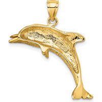 14K Yellow Gold Polished Jumping Dolphin Pendant Charm by Oro Pregiato