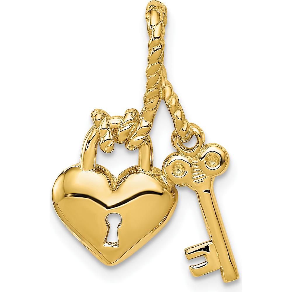 14K Yellow Gold Polished Key and Heart Lock Charm Pendant - 22mm Length by Oro Pregiato