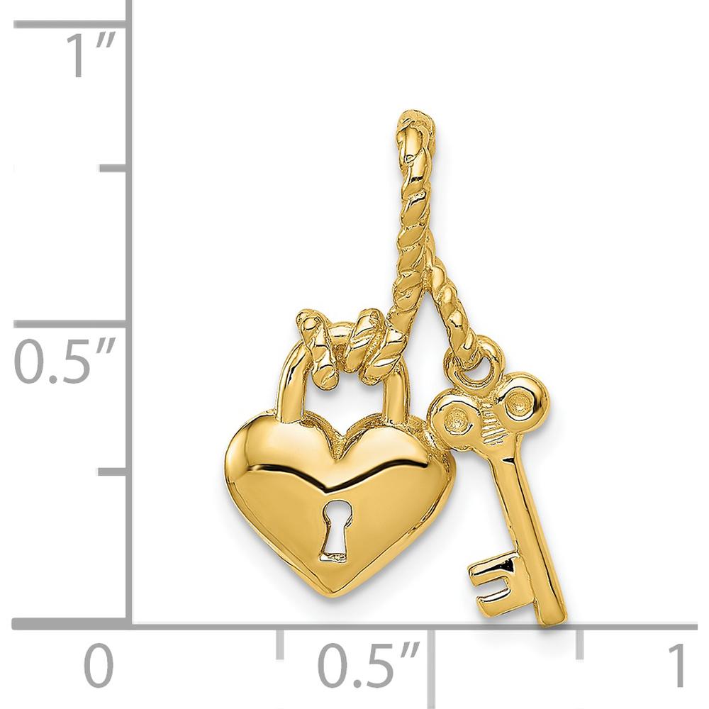 14K Yellow Gold Polished Key and Heart Lock Charm Pendant - 22mm Length by Oro Pregiato