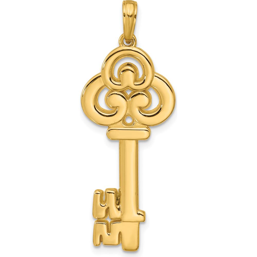 14K Yellow Gold Polished Key Pendant with Textured Back - 38.7mm Length by Oro Pregiato