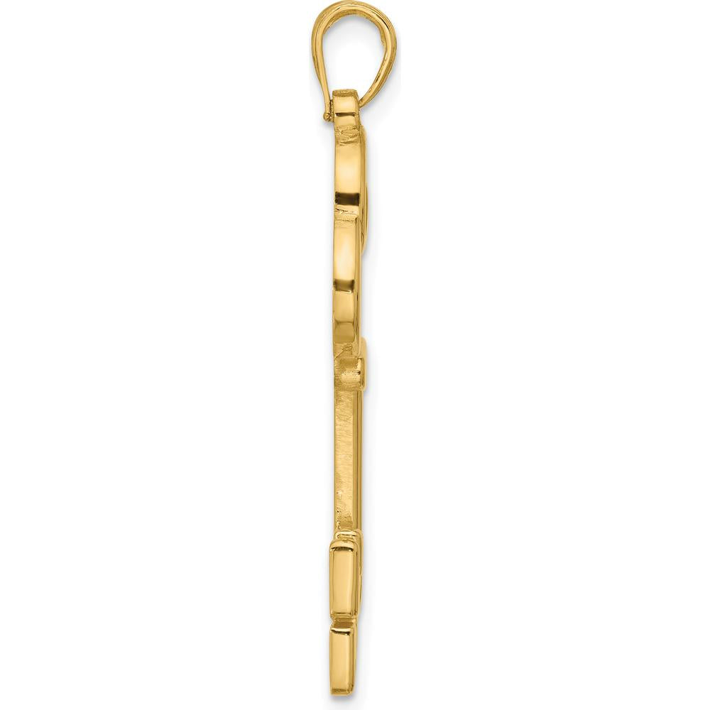 14K Yellow Gold Polished Key Pendant with Textured Back - 38.7mm Length by Oro Pregiato