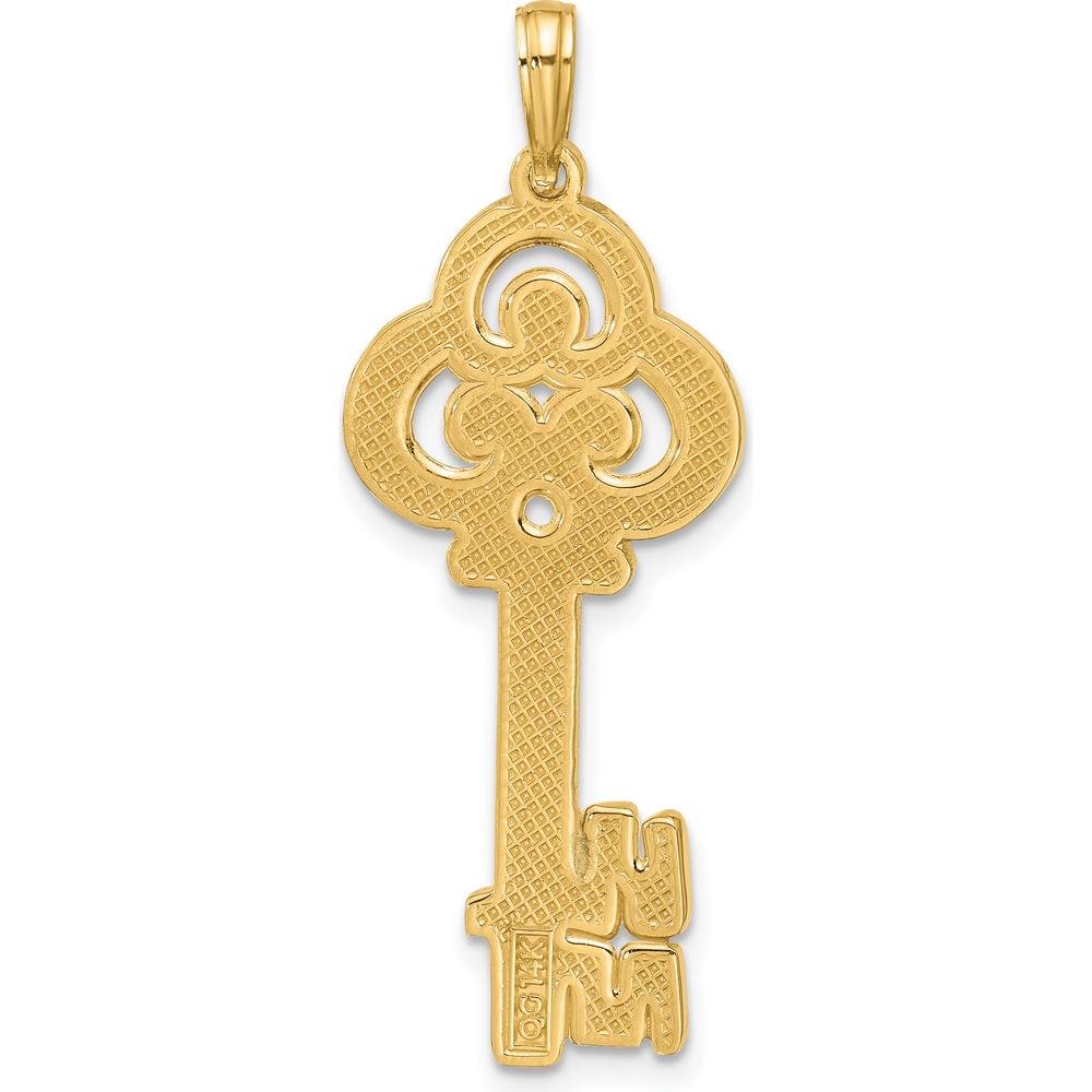 14K Yellow Gold Polished Key Pendant with Textured Back - 38.7mm Length by Oro Pregiato
