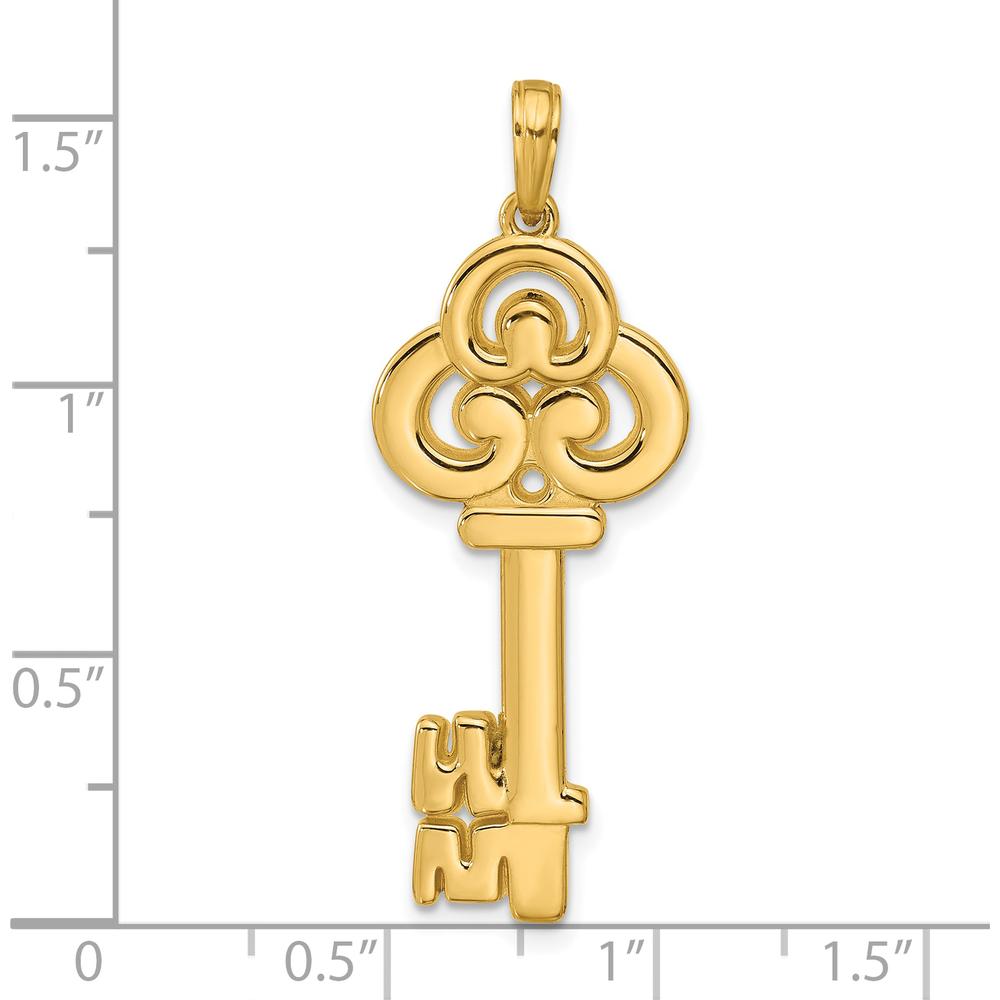 14K Yellow Gold Polished Key Pendant with Textured Back - 38.7mm Length by Oro Pregiato