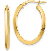 14K Yellow Gold Polished Knife Edge Oval Hoop Earrings - 27mm Length by 0