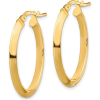 14K Yellow Gold Polished Knife Edge Oval Hoop Earrings - 27mm Length by 0