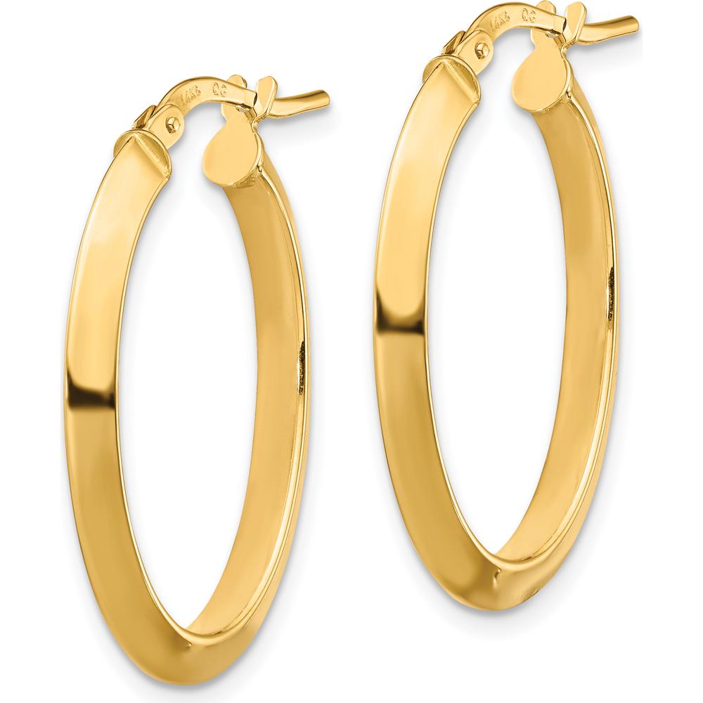14K Yellow Gold Polished Knife Edge Oval Hoop Earrings - 27mm Length by 0
