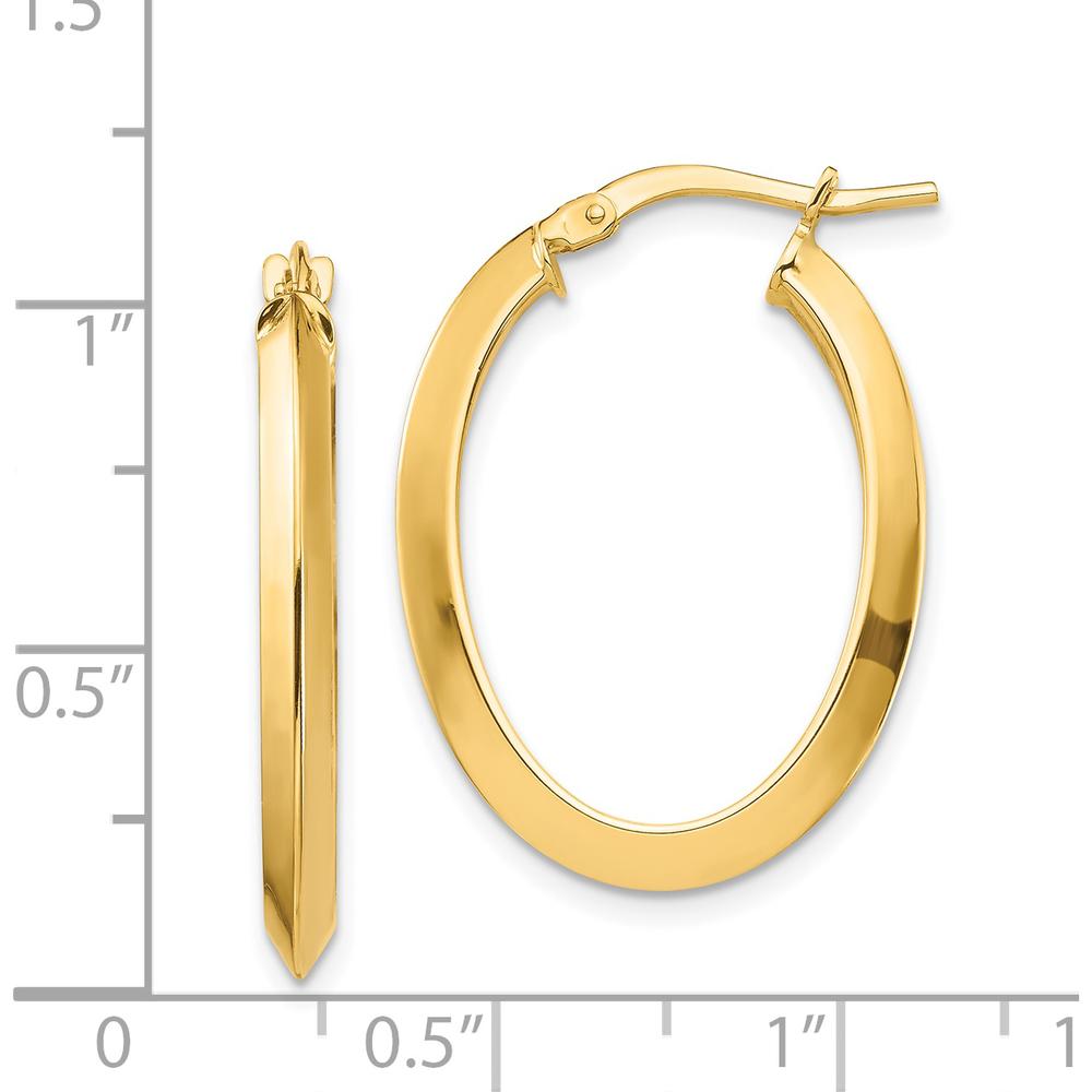 14K Yellow Gold Polished Knife Edge Oval Hoop Earrings - 27mm Length by 0