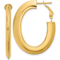 14K Yellow Gold Polished Knife Edge Oval Hoop Earrings with Omega Back Closure by 0
