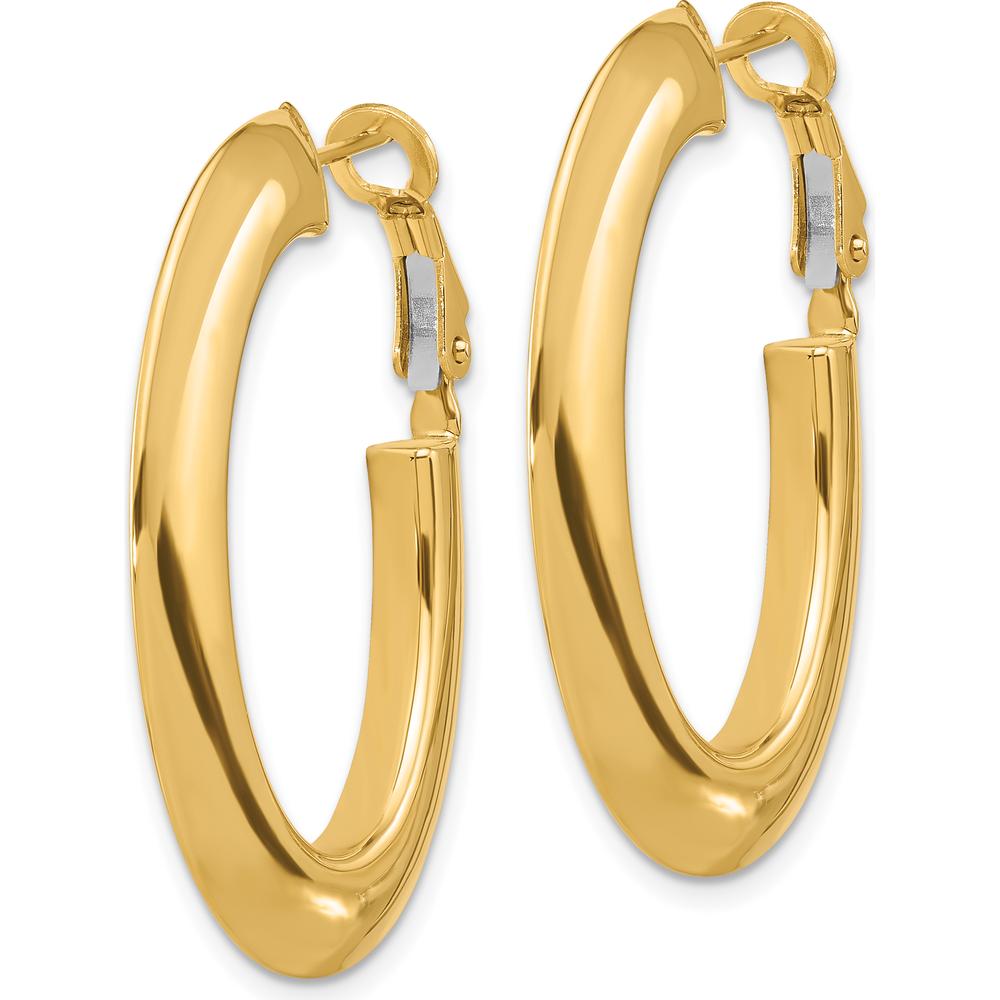 14K Yellow Gold Polished Knife Edge Oval Hoop Earrings with Omega Back Closure by 0