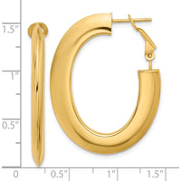 14K Yellow Gold Polished Knife Edge Oval Hoop Earrings with Omega Back Closure by 0