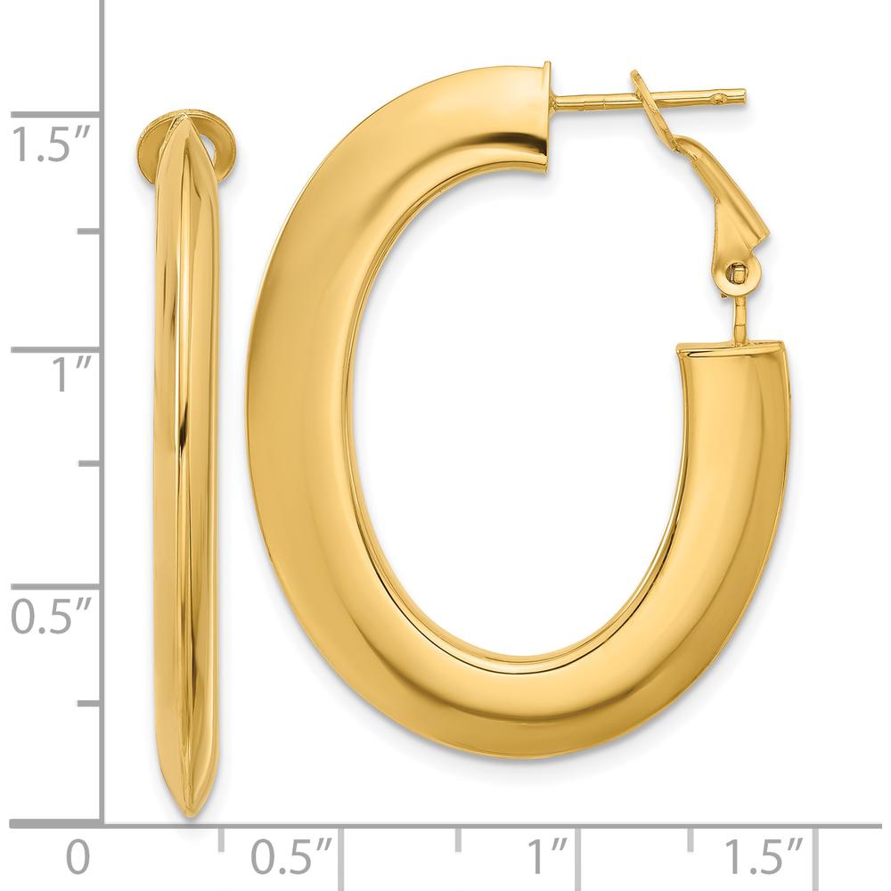 14K Yellow Gold Polished Knife Edge Oval Hoop Earrings with Omega Back Closure by 0