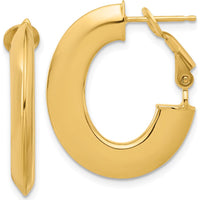 14K Yellow Gold Polished Knife Edge Oval Hoop Earrings with Omega Clip Back Closure by 0